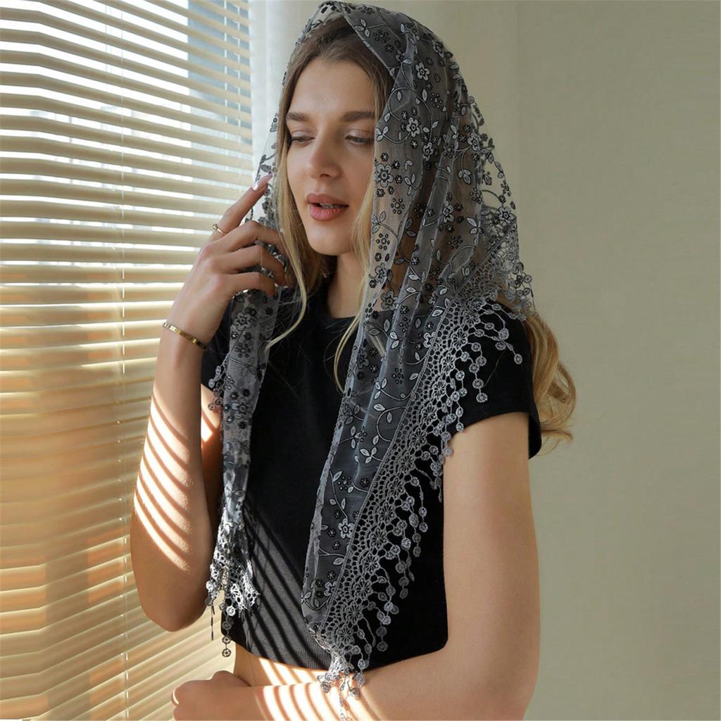 Lace Flower Bandanas Tassels Headwrap for Women and Girl Various Occasion Vacation Dressingup Head Scarf Photo Headpiece