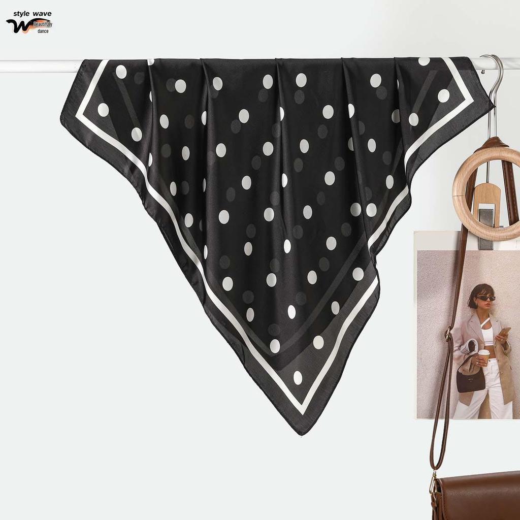 Franse Polka Dot Veelzijdige Zijden Sjaal en Haarelastiek voor Dames