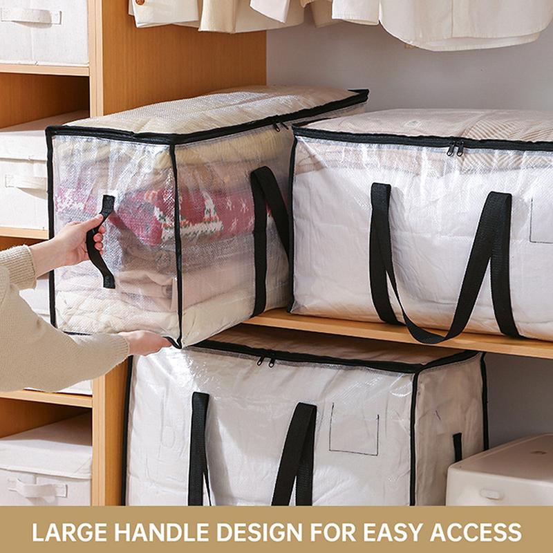 Transparent Large Capacity Woven Storage Bag,Quilted Storage Bag,Closet Type Waterproof Double Zipper Portable Clothing Storage