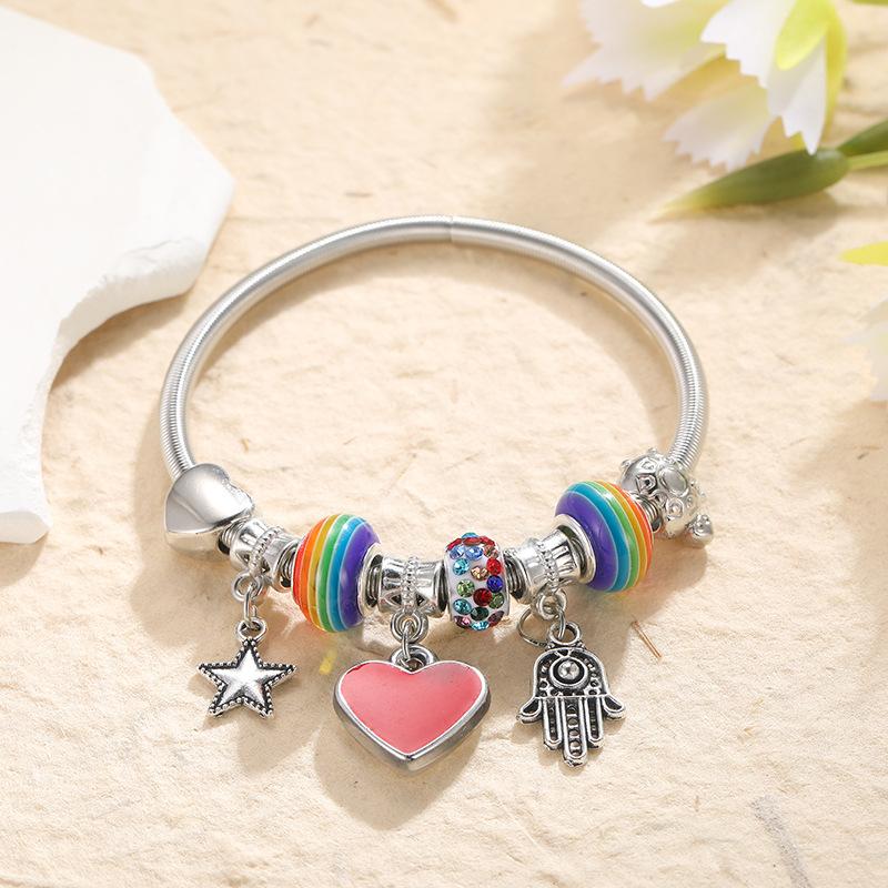Fashion Beaded Elastic Bracelets Heart Stars Dragonfly Pendant Bangles Women Girls Jewelry Wristband
