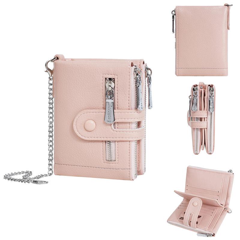 

Baellerry Women Fashion Short Wallets with Anti Loss Chain Casual Card Holder Zipper Coin Purse 10*12*3cm рожевий