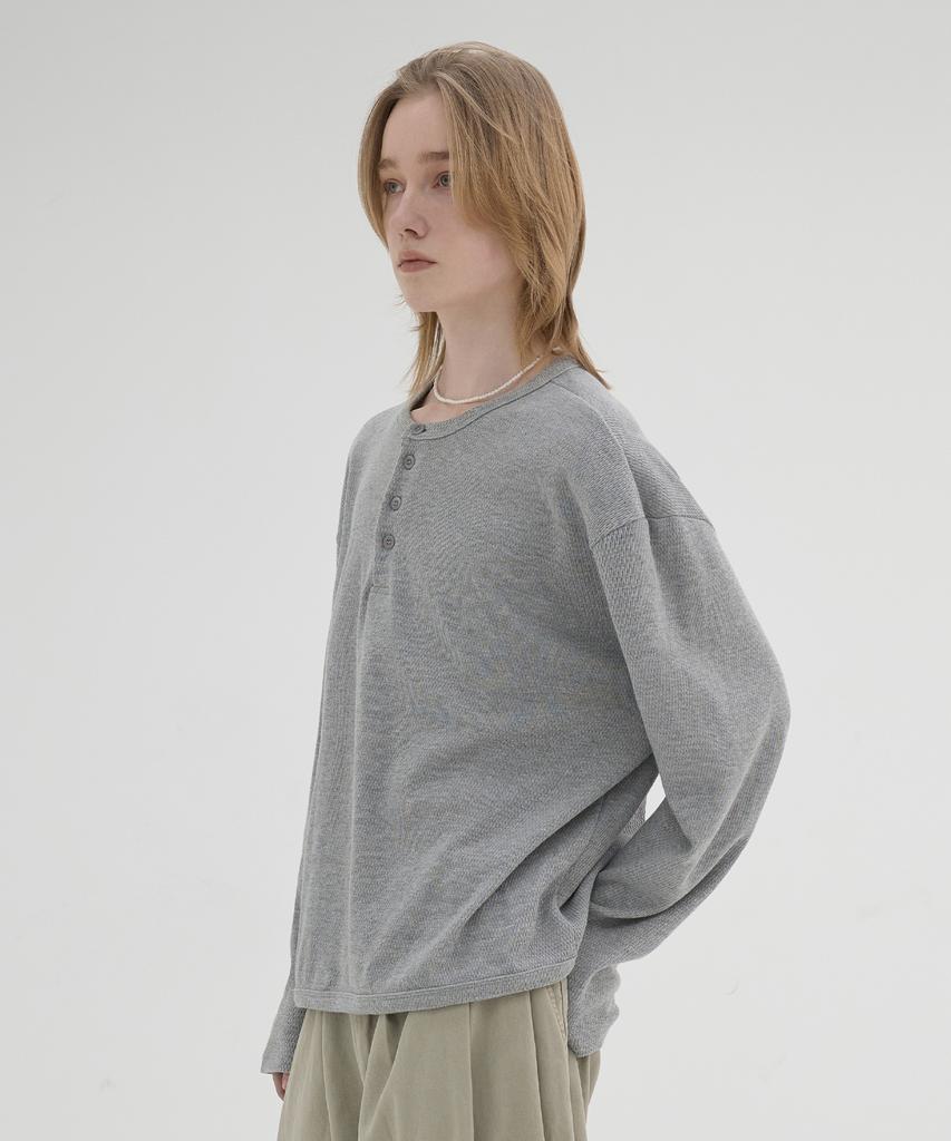 KNOUUN Pique Henley T-Shirts (Melange Gray)