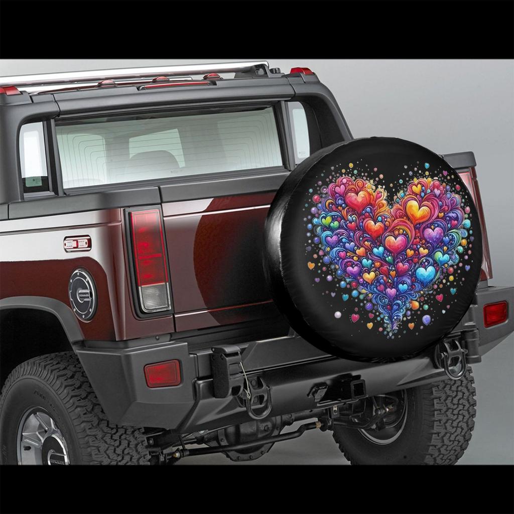 Rainbow Gradient Heart Tire Cover Waterproof Dustproof Durable Spare Wheel Protector for SUV