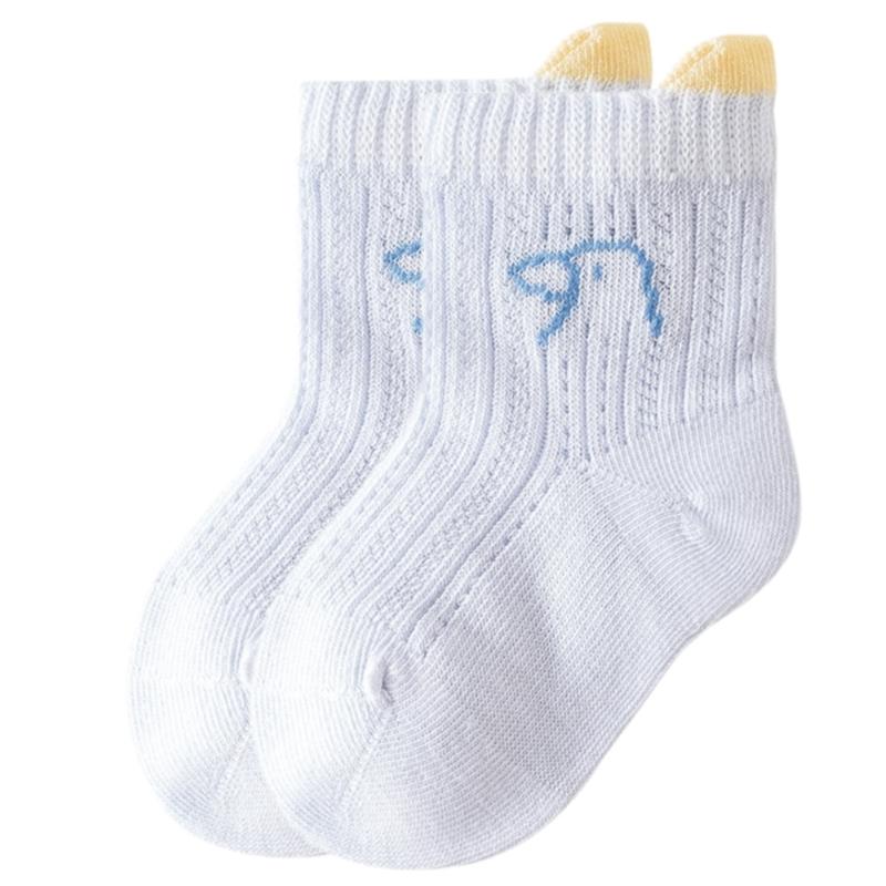 1 Pair Breathable Mesh School Socks for Girls Elastic Cartoon Pattern Hosiery Soft Fabric Solid Color Ankle Socks