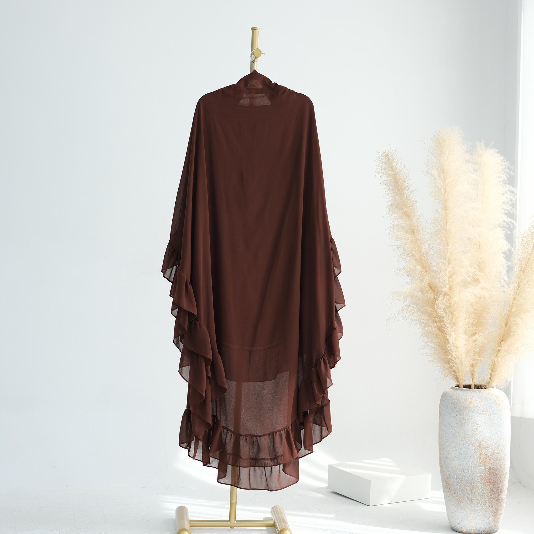 

2024 Лория Двухслойный Волан Большой Свинг Однотонный Платок HJ926 One Size кофейный