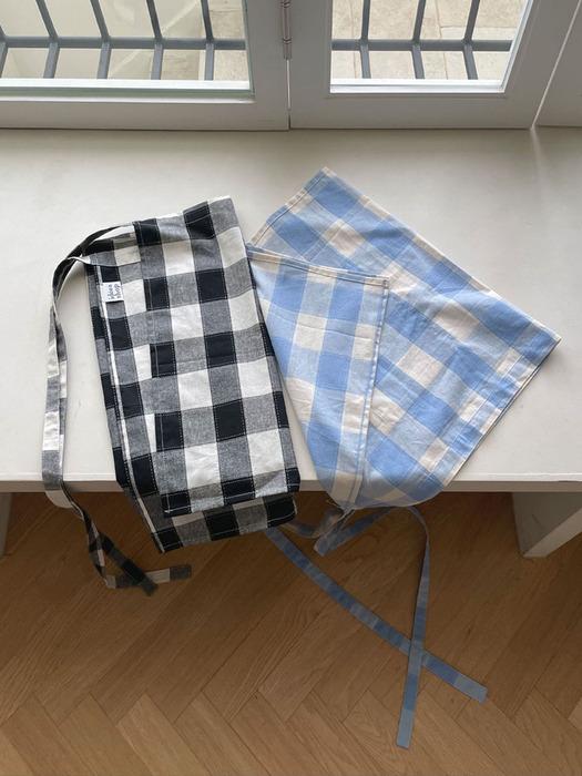 idee a shop Check half apron / Sky blue apron Sky blue