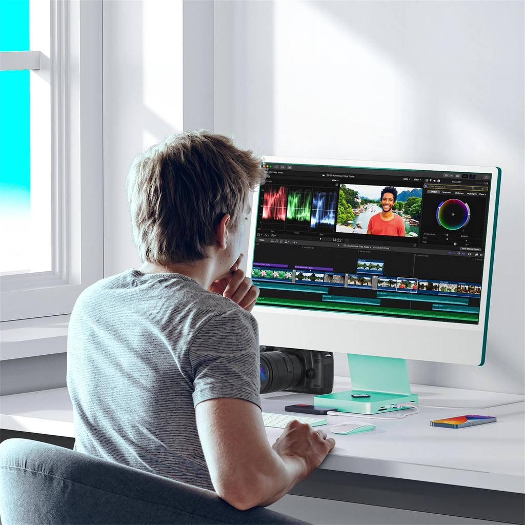 PULWTOP 7 in 1 USB C Hub for iMac 24 inch iMac Accessories USB Hub with NVMe SSD Slot Not 1 x Gen 1 x Gen 2 x Card Reader Green 2021/2023 M1/M3 M.2