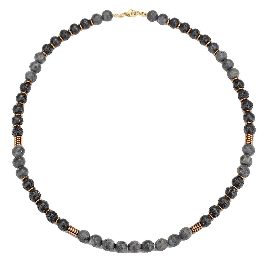 

Vintage Style Long Necklace for Men Volcanic Stone Pendant Beaded Chain Adjustable Length Fashion Accessory One Size