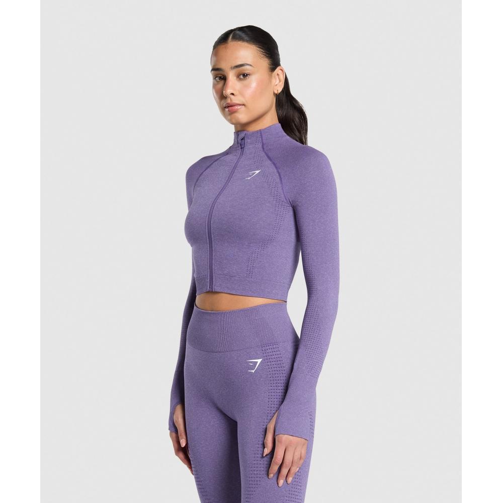 Gymshark Pulover Vital Seamless Midi Zip 2.0 Funcțional Violet Marl B5a9q Pb8h