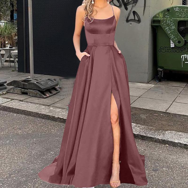 Solid color bridesmaid dress long dress thin off shoulder girlfriend fashion bridesmaid evening dress