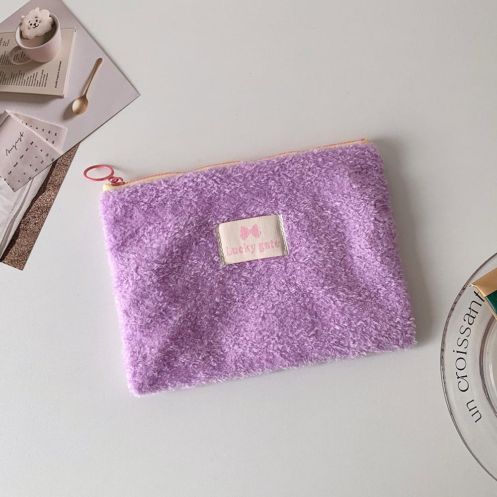 Sac à Maquillage Enveloppe Peluche Coréenne Couleur Bonbon Sac de Rangement Cosmétique pour Filles Sac de Toilette Portable de Voyage Pochette pour Crayons Pochette pour Femmes