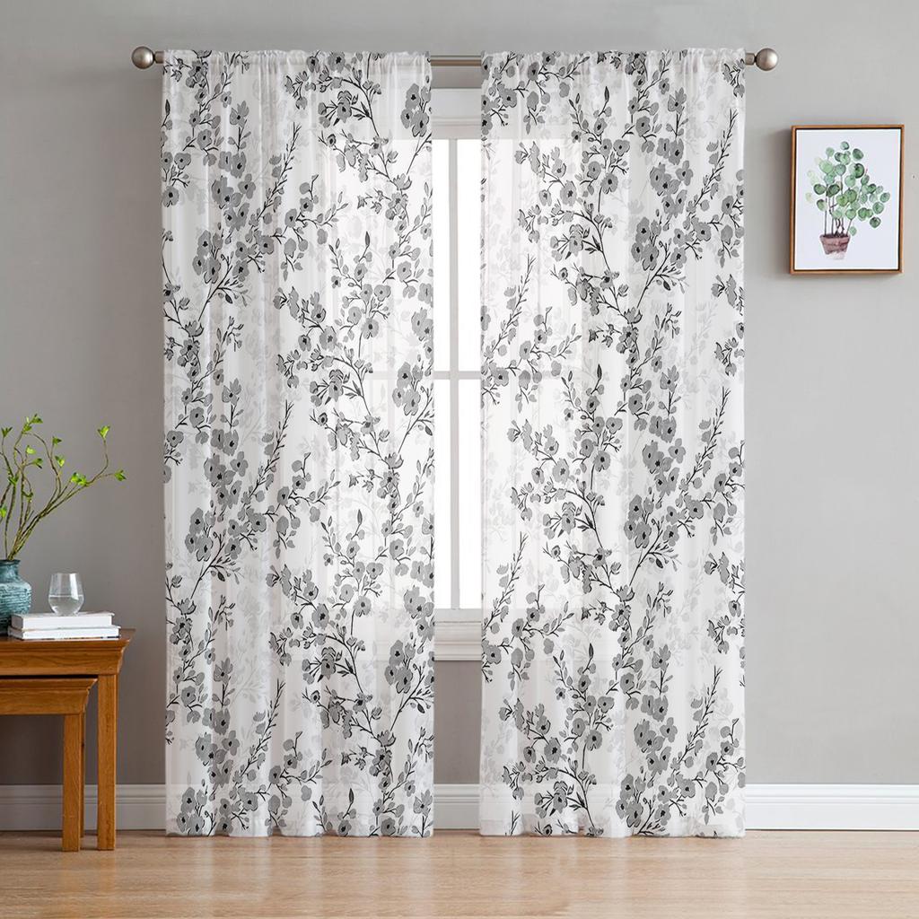 Yellow Flower Watercolor Leaves Sheer Curtains Ideal for Living Room Ornamentation Window Curtains Cooking Area Tulle Voile Organza Drapes