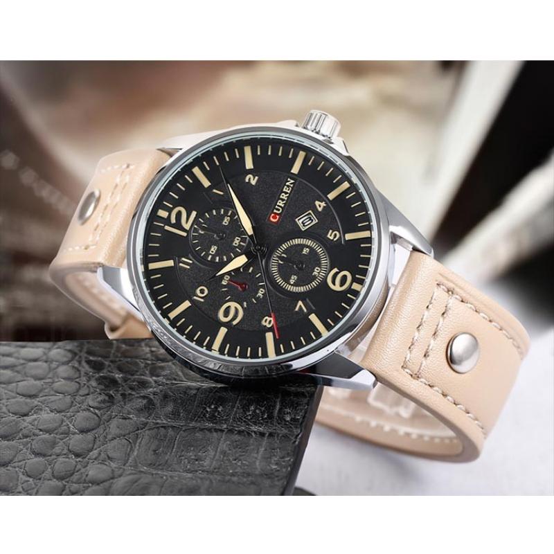CURREN New Top Men's Watches Quartz Movement Genuine Leather Strap Men's Casual Watches