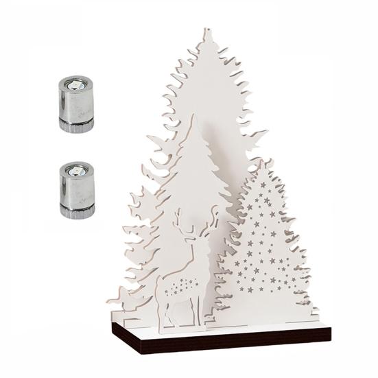 Wooden Christmas Decorations Vintage Tree, LED Lighted Tabletop Centerpiece Decorations, Eco Friendly Ornaments Winter Reindeer Xmas Desktop