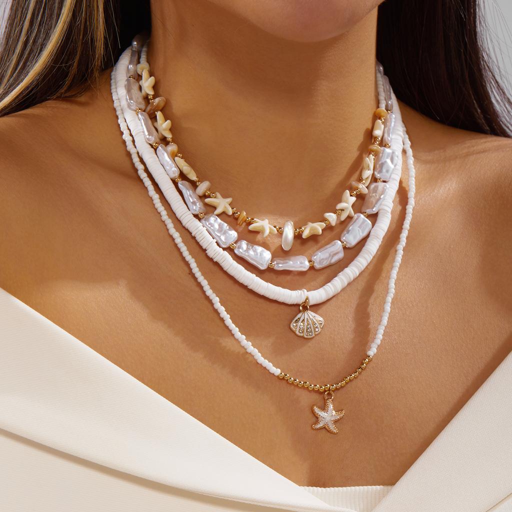 Boho Festival Layered Necklace Set for Women Starfish Y Lariat Drop Deep V Choker Luxury Summer Beach Vacation Jewelry Gift