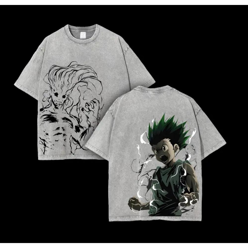 

Hunter X Hunter Gon Freecss Anime Clothing Men Women T-shirts Short Sleeve Washed T Shirt Vintage Cotton Tshirt Harajuku Tops S серый