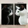 2pcs Black & White Cat Curtains – Modern Art Design of Two Cats for Living Room & Bedroom – Perfect for Pet Lovers