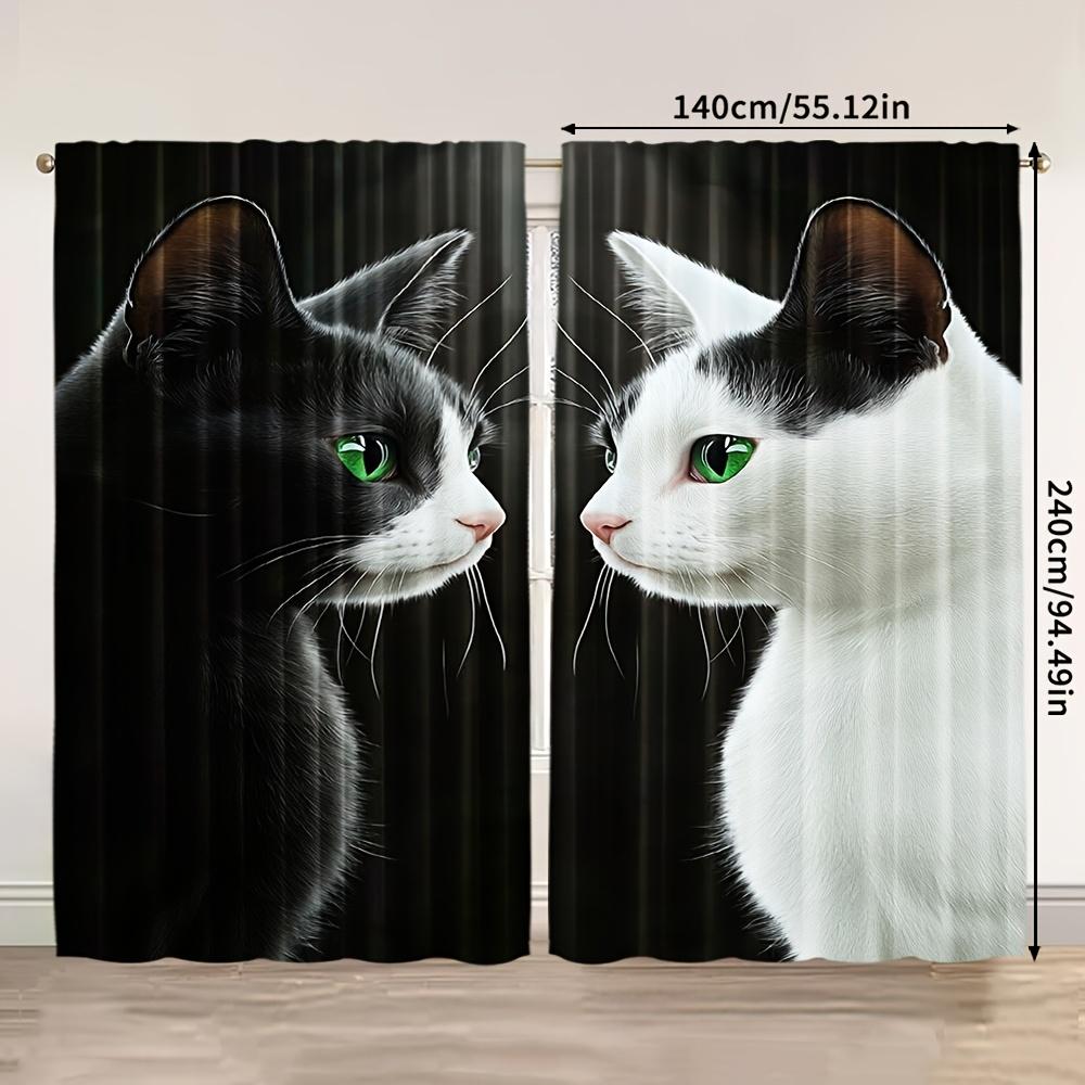 2pcs Black & White Cat Curtains – Modern Art Design of Two Cats for Living Room & Bedroom – Perfect for Pet Lovers