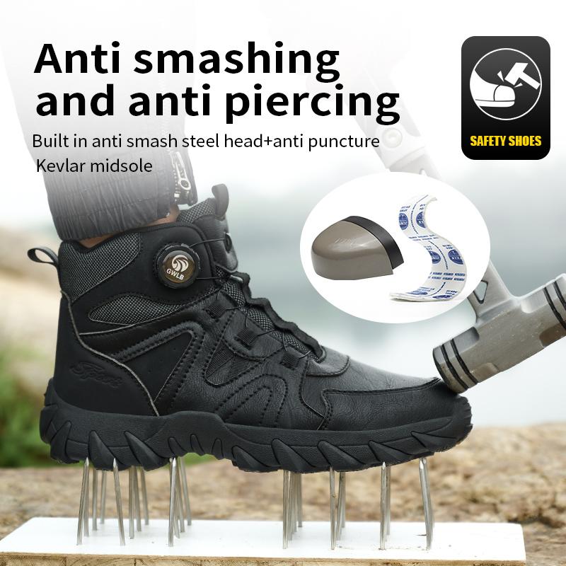 Anti Smashing Shoes Construction Site Swivel Buckle Safety Shoes with Steel Toe for Men High Top Microfiber Leather Safety Boots