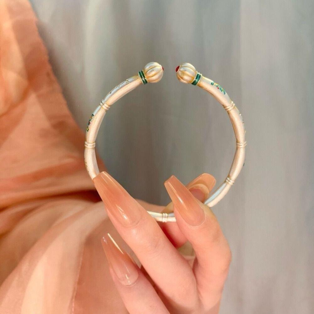 Solid Slub Pumpkin Opening Bangles Ethnic Style Open Cuff Bracelet  Banquet Jewelry