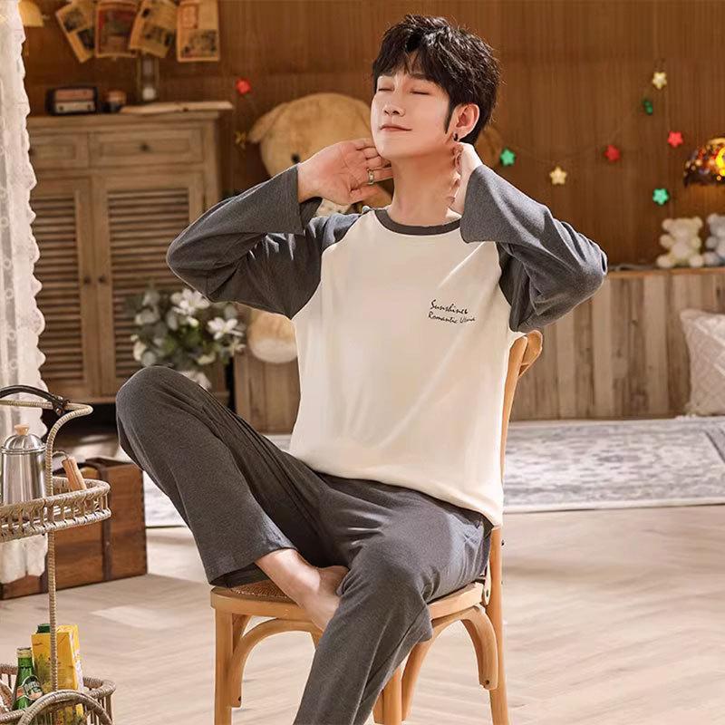 

Cotton Pajamas Men s Long Sleeve Youth Plus Size Pajamas Home Clothes Round Neck Cartoon Dinosaur Pajamas Home Clothes 3XL