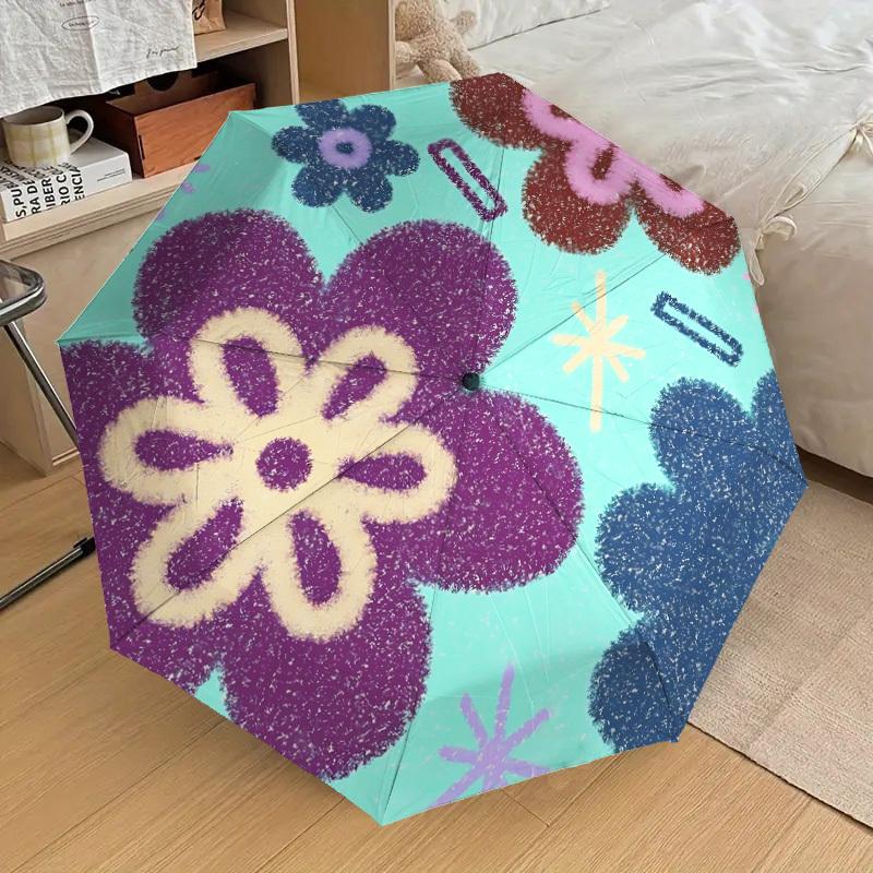 

1pc Floral Pattern Automatic Folding Umbrella Durable Iron Frame, Iron Umbrella Structure Suitable for All Seasons yy260203112