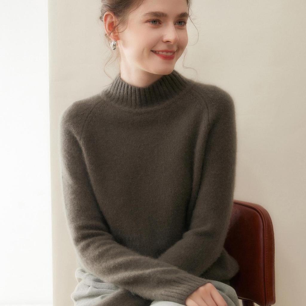 Women's Cashmere Half-High Collar Loose Pullover Knitwear - Thick, Warm, Solid Color for Autumn/Winter