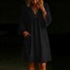 Women's Color V-Neck Button Loose Fit Dress with Flare Sleeves and Pockets for Beach Vacation
