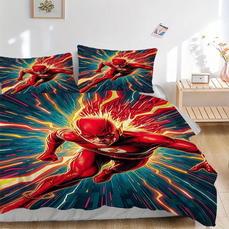 3pcs Flash Speedster Bedding Set, Duvet Cover and Pillowcases Machine Washable Seasons All Suitable, Design for Bedroom (No Filling)233