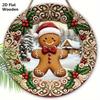 Wooden Christmas Sign with Gingerbread Man Pattern - Navidad Round Sign for Front Door, Wall Hanging Decor - Ideal Christmas Decoration