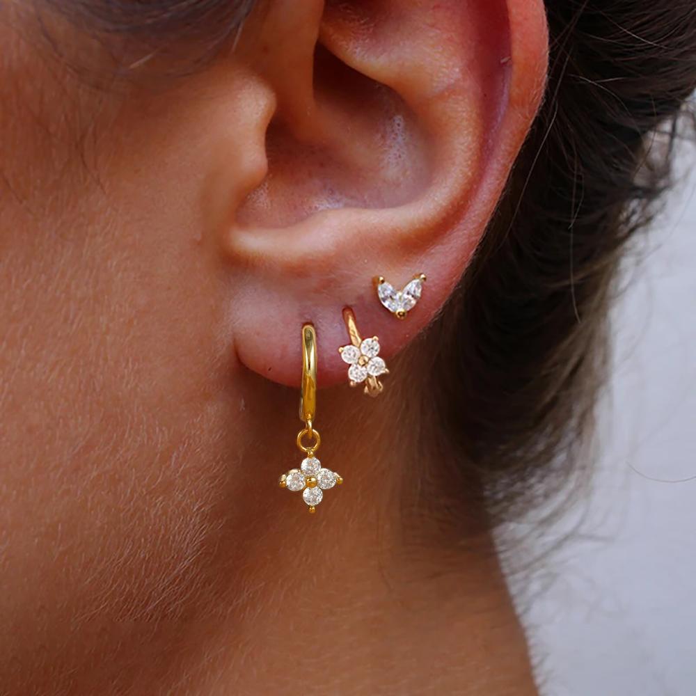 3-teiliges Vintage-Design-Set mit vier Zirkonia-Creolen für Frauen, winziger Knorpelpiercing-Ohrring aus Edelstahl, Schmuckgeschenk