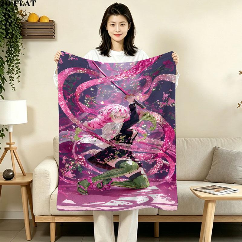 1PC Demon Slayer Patterned Flannel Blanket Suitable For All Seasons For Home Decor Warmth And Comfort Gifts Holiday Present