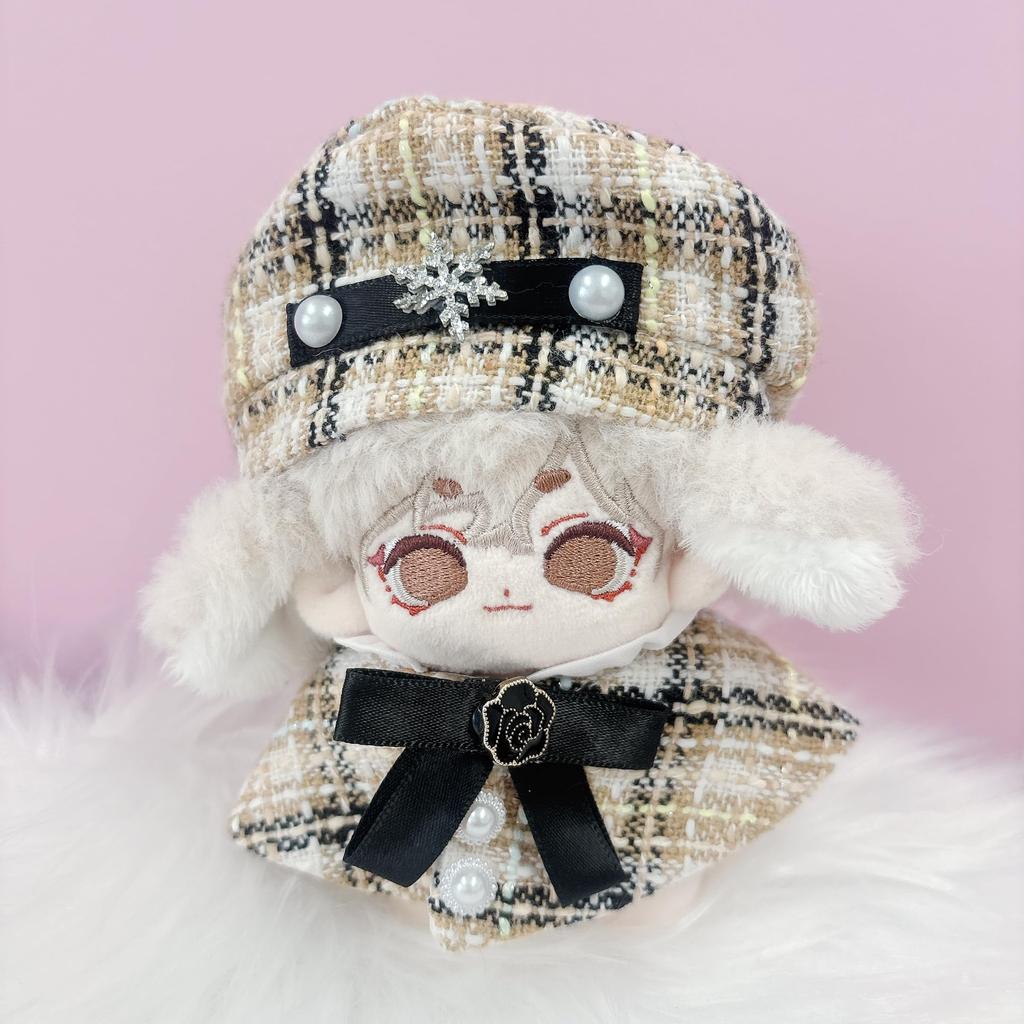 Tweed Beret Cape for 10cm Yellow and Shawl Check Pattern & Dolls, Poncho, Hat, Cape, Set, [Used]