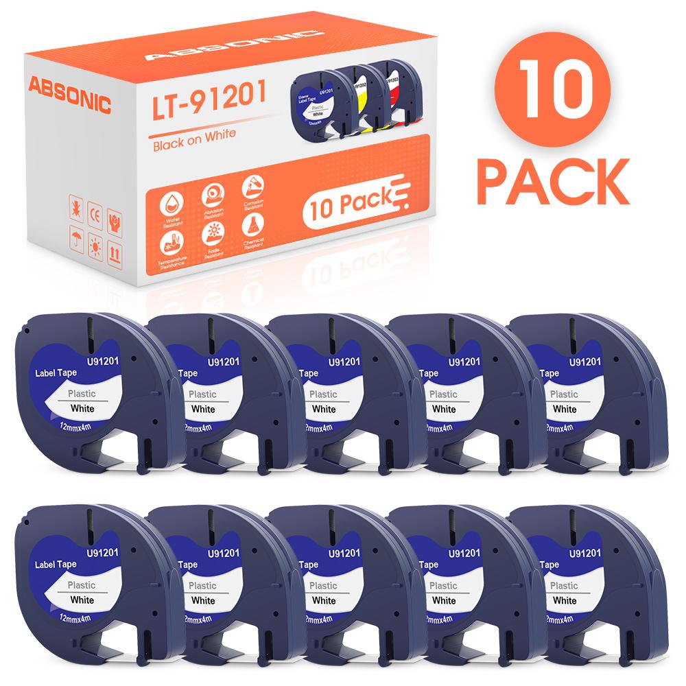 Absonic 12mm LT Tape 91201 12267 91200 for Dymo Letratag Label 91202 91203 91204 91205 Compatible Dymo Letratag LT-100H Labeller