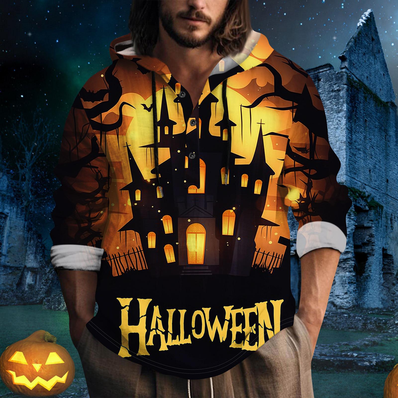 

Мужская толстовка с капюшоном и принтом «Хэллоуин» большого размера с завязками на пуговицах XL золотой