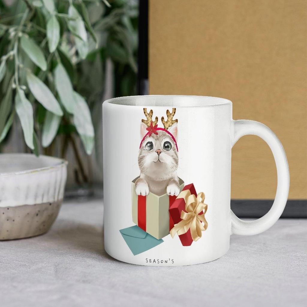 1 Stück 11oz Weiße Keramiktasse mit doppelseitig bedrucktem Design, langlebige Kaffeetasse, ideal für Zuhause, Büro, Geschenkverwendung