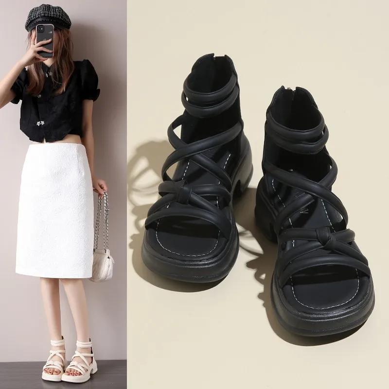 Fashion Roman Women Sandals Hot Sale Adult Shoes for Women Slip-On Solid Cross-tied Women's Sandals Sandalias De Mujer