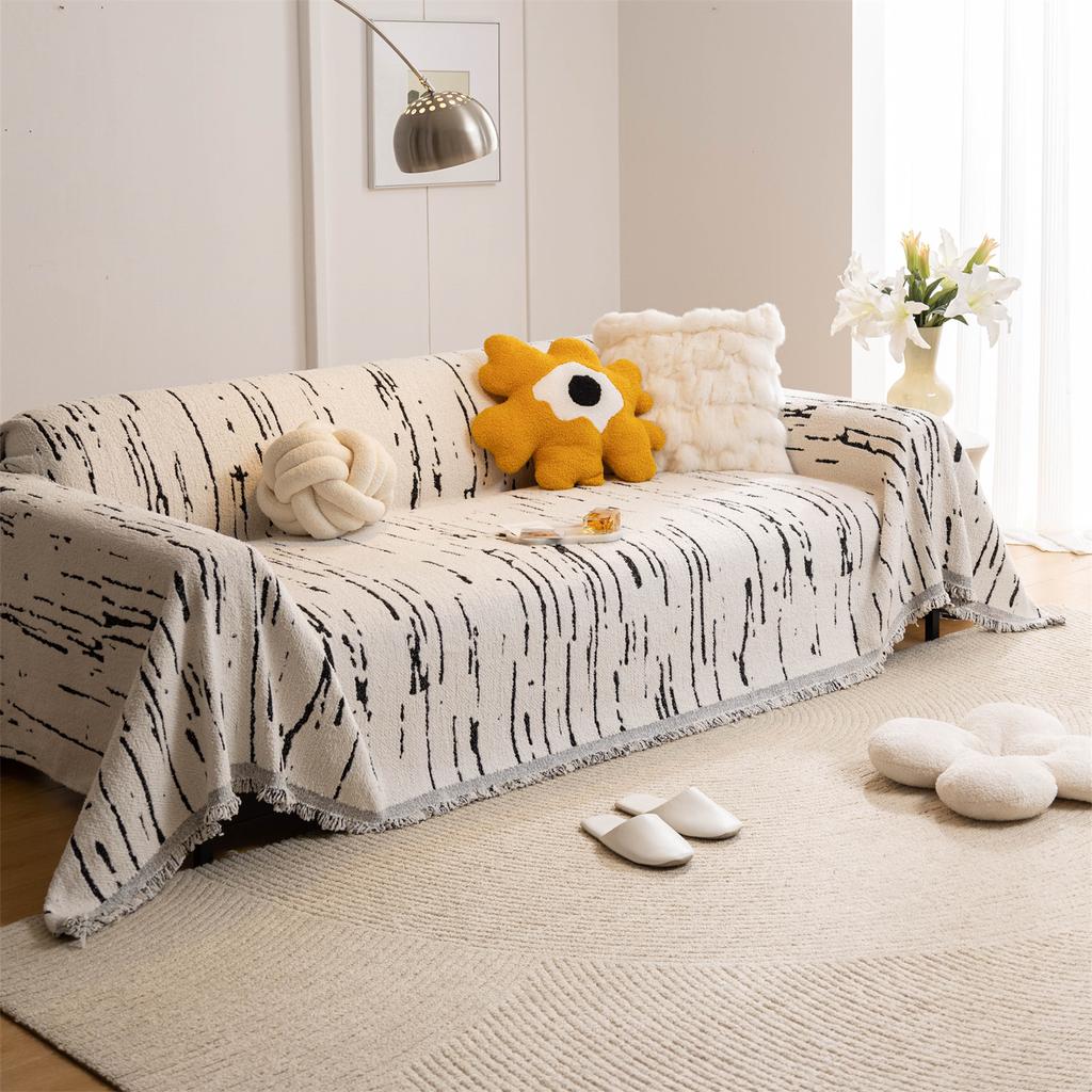Těžký fleecový potah na pohovku z mikrovlákna s třásněmi, geometrický žakár pro obývací pokoj, velká deka na gauč, volnočasový ručník