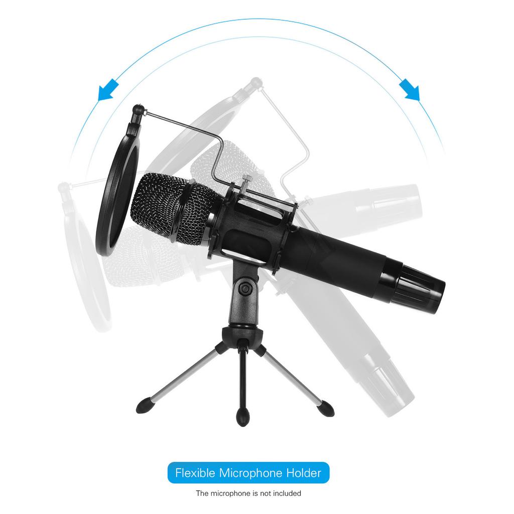 Mini Desktop Microphone Stand + Shock Mount Mic Holder + Pop Filter Kit for Studio Recording Online Broadcasting