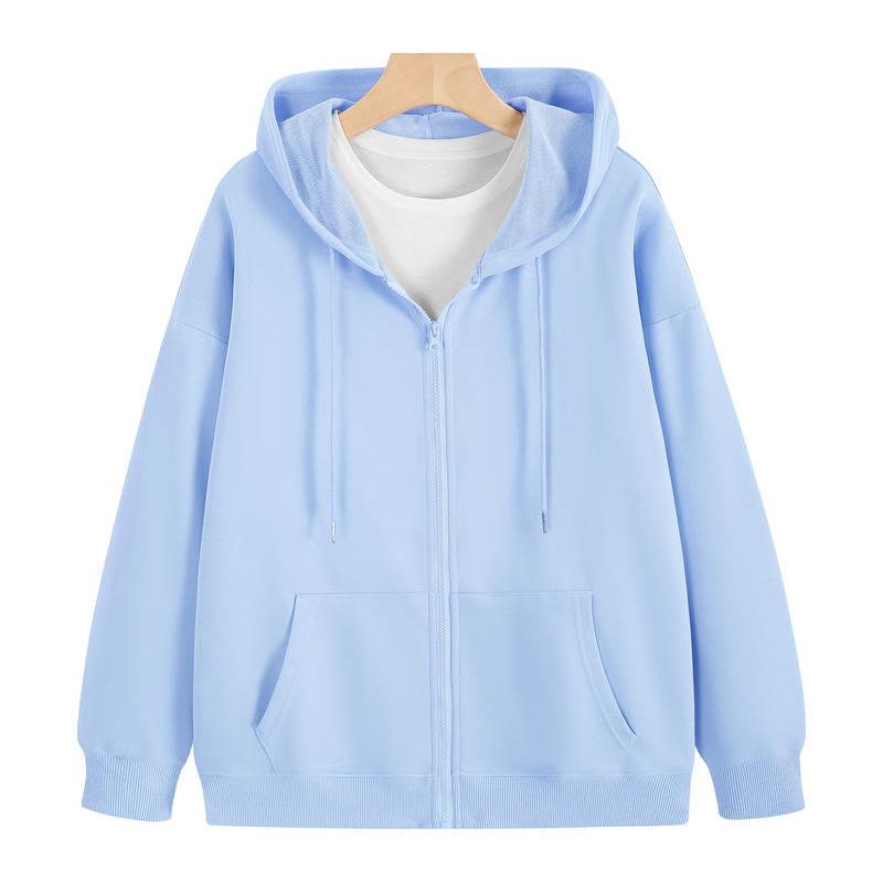 Felpa con cappuccio e cerniera di colore solido di taglia europea, giacca con cappuccio larga, uniforme da squadra, lavoro, pubblicità, cappotto