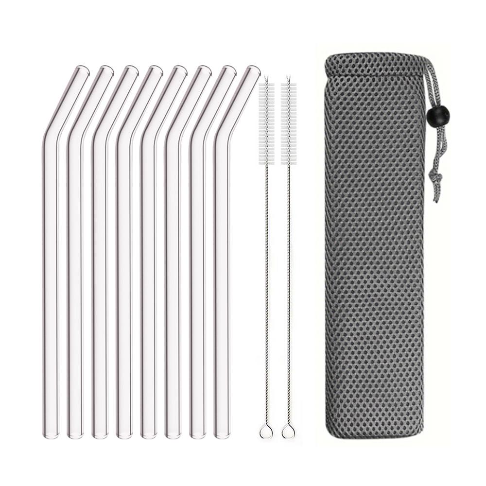 8mm High Borosilicate Glass Straw 3/5/10/11Pcs Reusable Eco Friendly Drinking Straws Set Bubble Tea Smoothies Bar Accessories