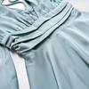 European & American Party Satin Bell Sleeve V-neck Waist-Cinching Short Dress