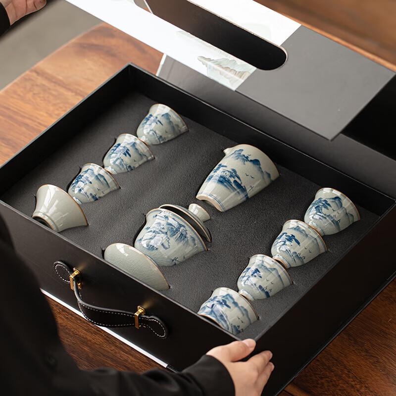 Sushi Ceramics Ru Kiln Hand-Painted Sancai Gaiwan Tea Set