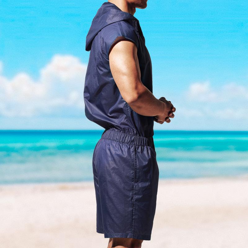 Desmiit Men's Summer Sleeveless Sun Protection Beach Jumpsuit - T9002