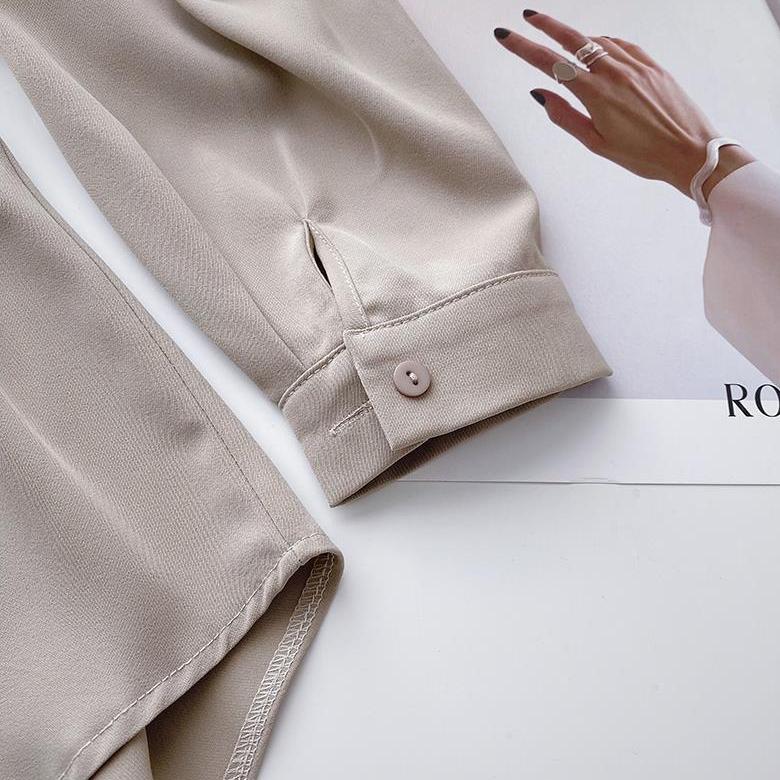 Dámská košile s dlouhým rukávem Temperamentní Tenká Modely střední délky 2025 Léto Nová Korejská verze Výklenkový smysl pro design Vázané dámské topy