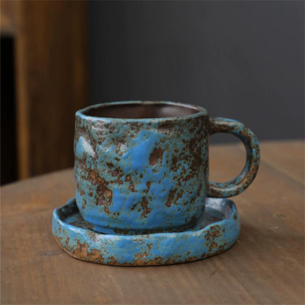 1X Japanese Style Creative Retro Ceramic Coffee Cup Mugs Saucer Set Tea Coarse Coffee Milk Cups Mug