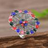 European Retro Silver-Plated Adjustable Ring with Colored Gemstones
