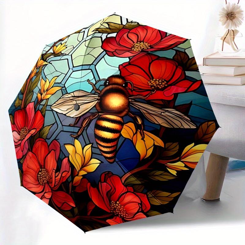 1pc Bee Garden Automatic Open/close Umbrella, 8-Rib Sturdy Structure, Portable Travel Umbrella, Parties, Everyday Use, Outdoor Accessory, Ar