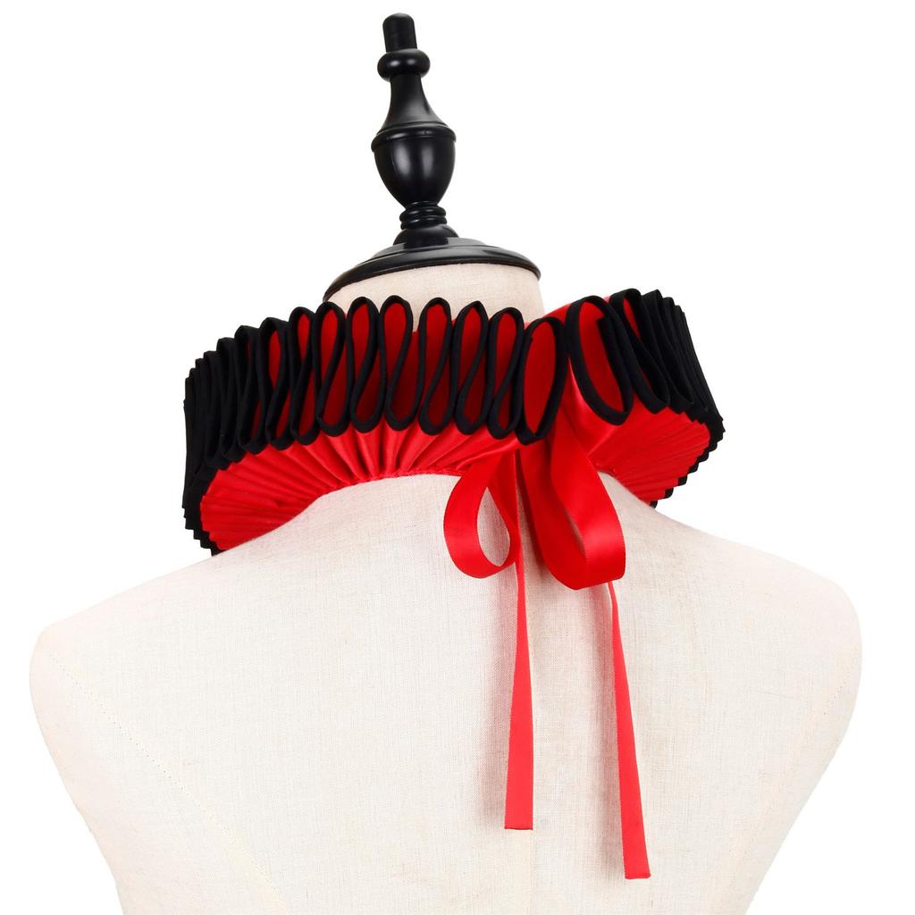 Vintage Krusidullkrage Avtagbar Falsk Krage för Kvinnor Män Kontrasterande Svart Kantning Clown Choker Halsruff Cosplay-krage