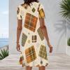 Women Plus Size Round Neck Short Sleeve Geometric Printed A Line Midi Dress